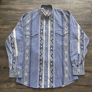 Vtg Cowboys’ Turtle Association Aztec Print Striped Western Shirt Button Men L